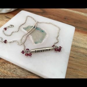 Silver 925  engraved love/ imagine necklace with amethyst beads